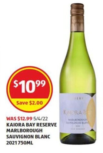 ALDI Kaiora Bay Reserve Marlborough Sauvignon Blanc 2021 750ml offer