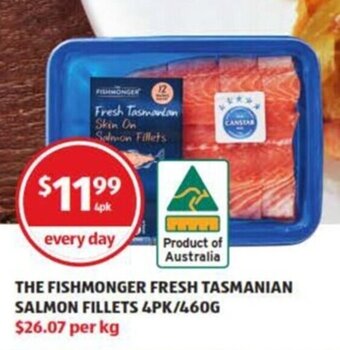 ALDI The Fishmonger Fresh Tasmanian Salmon Fillets 4pk/460g offer