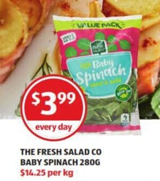 The Fresh Salad Co Baby Spinach 280g offer at ALDI