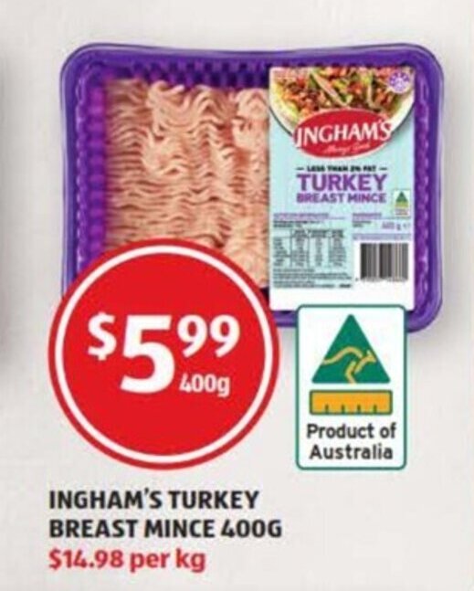 Ingham's Turkey Breast Mince 400g offer at ALDI