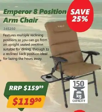 OZtrail Emperor 8 Position Arm Chair