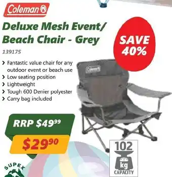 Tentworld Coleman Deluxe Mesh Event/Beach Chair - Gray offer