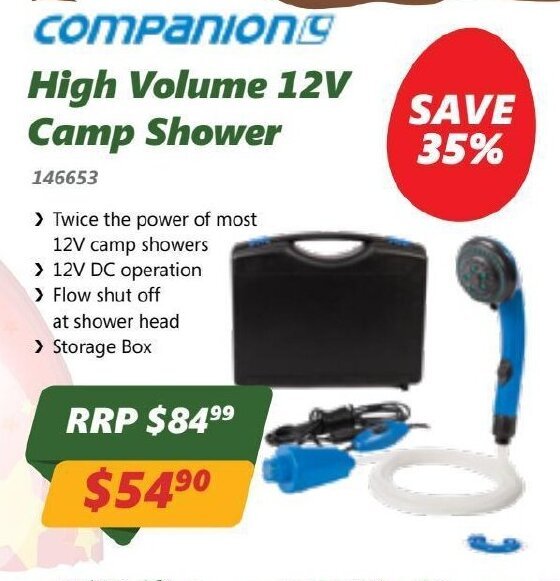Companion High Volume 12V Camp Shower offer at Tentworld