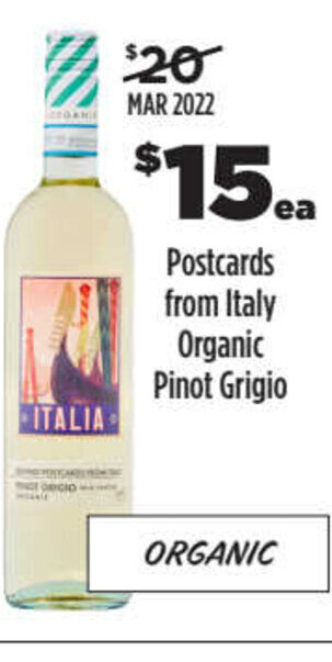 Liquorland Postcards from Italy Organic Pinot Grigio offer