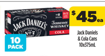 Liquorland Jack Daniels & Cola Cans 10x375ml offer