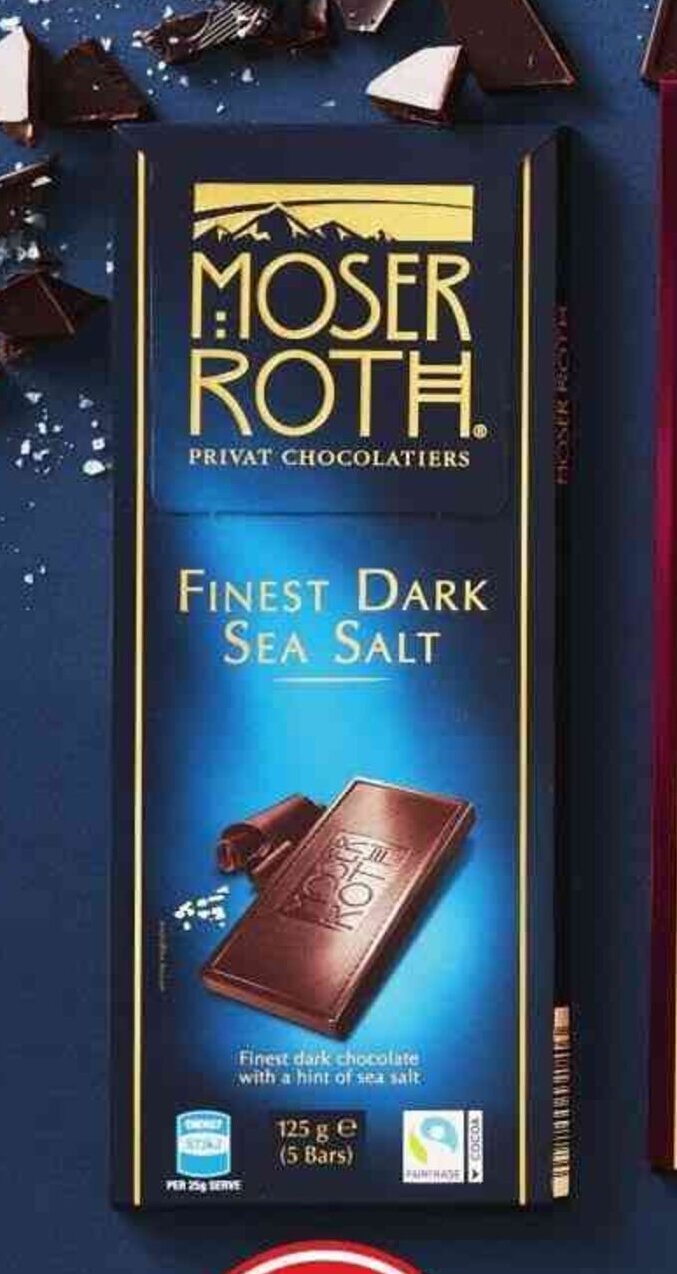 Moser Roth Finest Dark Sea Salt offer at ALDI