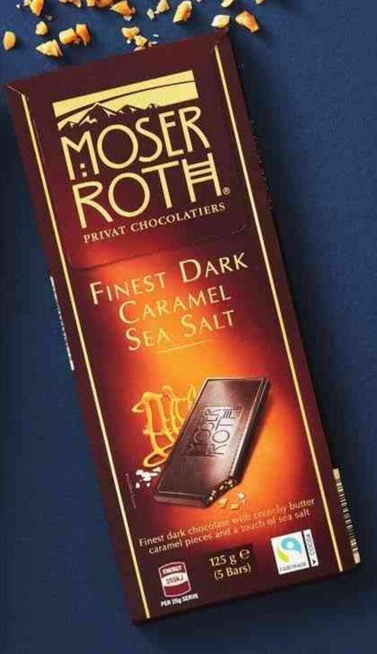 Moser Roth Finest Dark Caramel Sea Salt offer at ALDI
