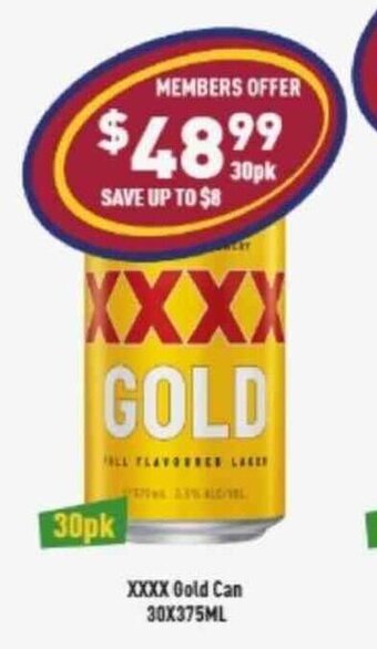 Liquor Legends XXXX Gold Can 30x375ml offer