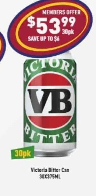 Liquor Legends Victoria Bitter Can 30x375ml offer
