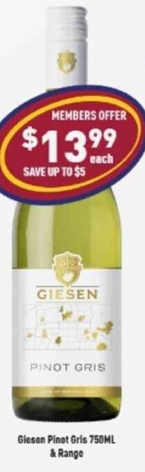 Giesen Pinot Gris 750ml & Range