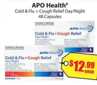 Chemist Discount Centre APO Health Cold & Flu + Cough Relief Day/Night 48 Capsules offer