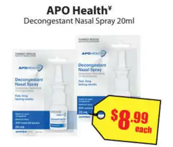 Chemist Discount Centre APO Health Decongestant Nasal Spray 20ml offer