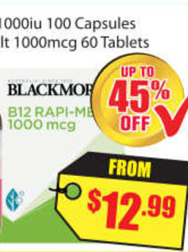 Chemist Discount Centre Blackmores B12 Rapi-Melt 1000mcg 60 Tablets offer