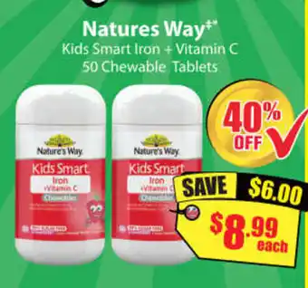 Chemist Discount Centre Nature's Way Kids Smart Iron + Vitamin C 50 Chewable Tablets offer