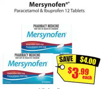 Chemist Discount Centre Mersynofen Paracetamol & Ibuprofen 12 Tablets offer