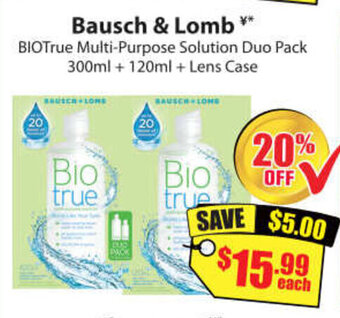 Bausch & Lomb BIOTrue Multi-Purpose Solution Duo Pack 300ml + 120ml + Lens Case
