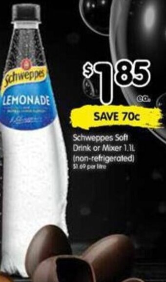 Schweppes Soft Drink or Mixer 1.1L