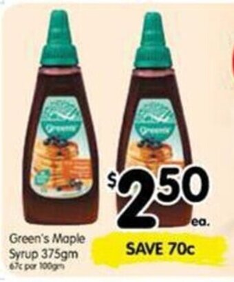 Spar Green's Maple Syrup 375gm offer