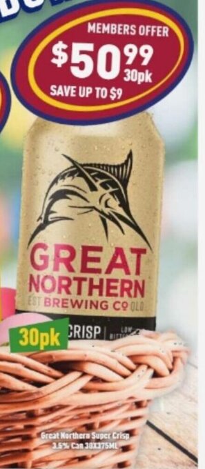 Liquor Legends Great Northern Super Crisp 3.5% Can 30x375ml offer