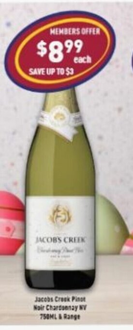 Liquor Legends Jacobs Creek Pinot Noir Chardonnay NV 750ml & Range offer