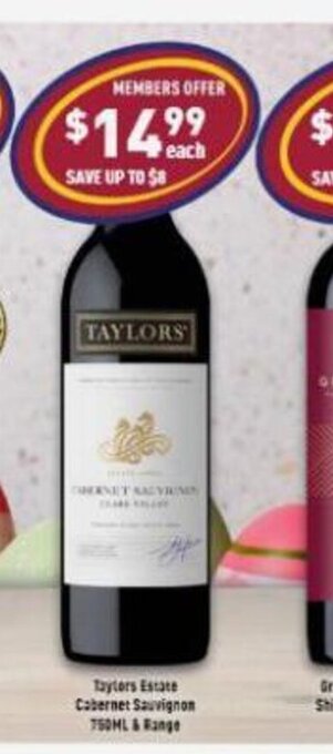 Liquor Legends Taylors Estate Cabernet Sauvignon 750ml & Range offer