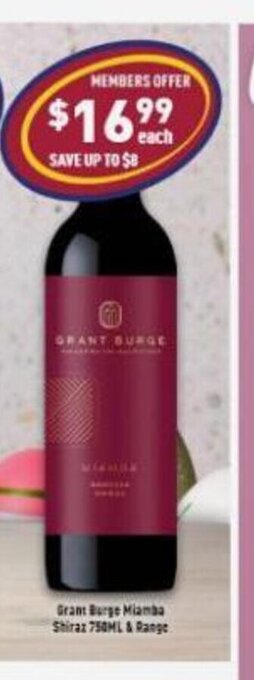 Liquor Legends Grant Burge Miamba Shiraz 750ml & Range offer
