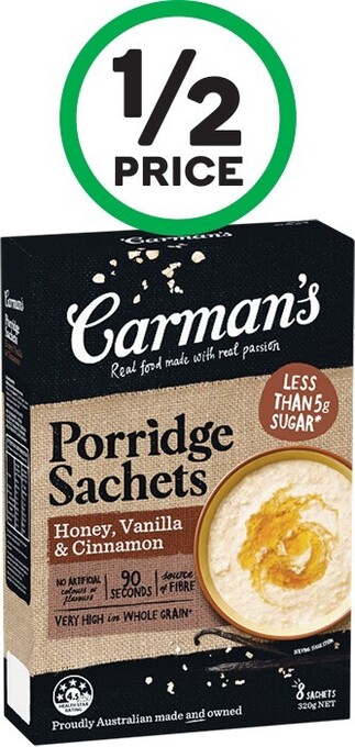 Woolworths Carman’s Porridge Sachets 240-320g offer