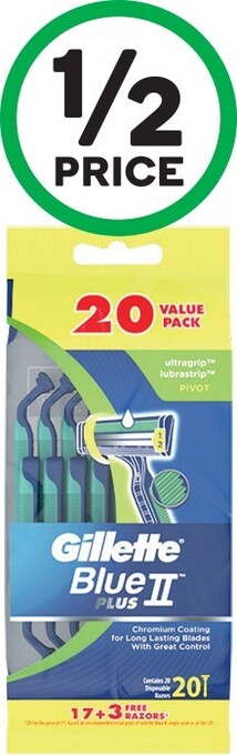 Woolworths Gillette Blue 2 Pivot Plus Disposable Razors Pk 20 offer