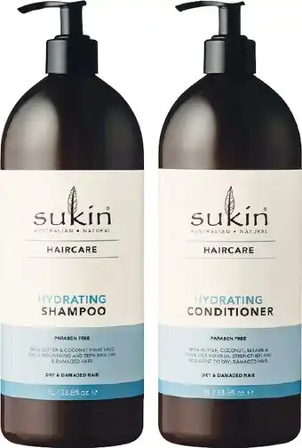 Woolworths Sukin Hydrating Shampoo or Conditioner 1 Litre offer