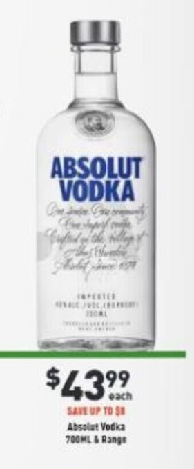 Liquor Legends Absolut Vodka 700ml & Range offer