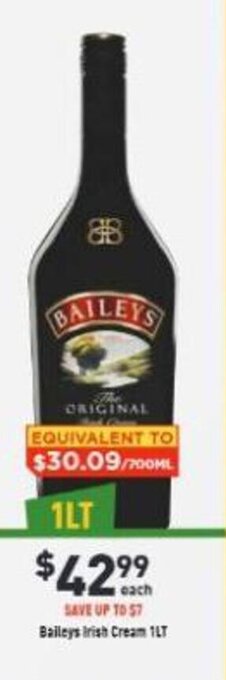 Liquor Legends Baileys Irish Cream 1LT offer