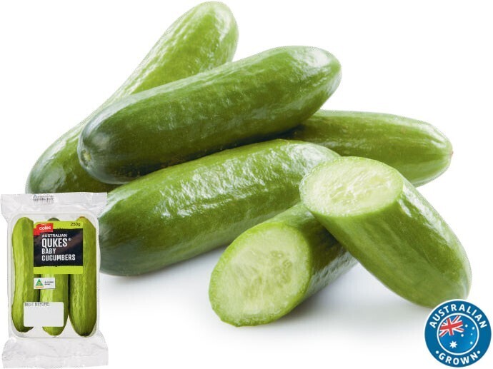 Coles Australian Qukes Baby Cucumbers 250g Pack offer at Coles