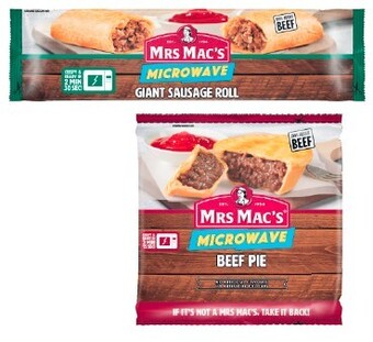 Coles Mrs Mac’s Microwave Frozen Beef Pie or Sausage Roll 175g offer
