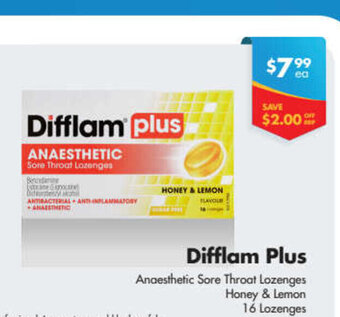 Chempro Difflam Plus Anaesthetic Sore Throat Lozenges Honey & Lemon 16 Lozenges offer