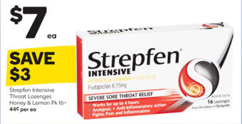 Woolworths Strepfen Intensive Throat Lozenges Honey & Lemon Pk 16- offer