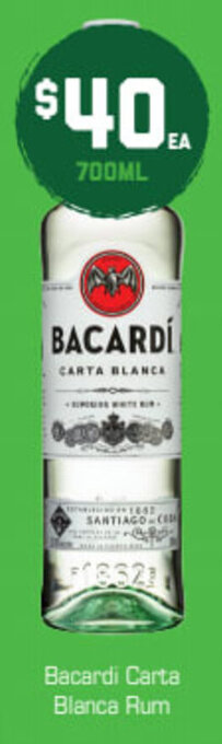 Bacardi Carta Blanca Rum 700mL