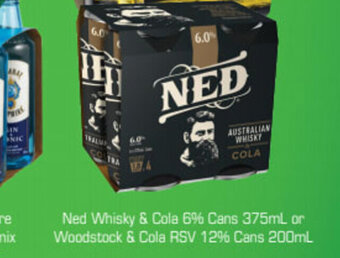 The Bottle O Ned Whisky & Cola 6% cans 375mL 4 Pack offer