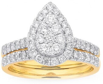 Prouds 9ct Gold Diamond Pear Shape Bridal Set offer