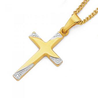 Prouds 9ct Gold Two Tone 18mm Diamond-cut Cross Pendant offer