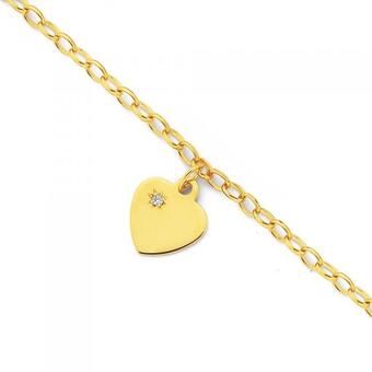 Prouds 9ct Gold 16cm Solid Belcher Diamond Heart Charm Bracelet offer