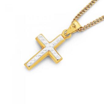 Prouds 9ct Gold Two Tone 15mm Cross Pendant offer
