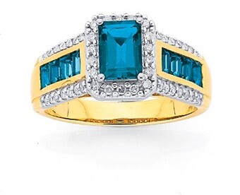 Prouds 9ct Gold London Blue Topaz & Diamond Ring offer