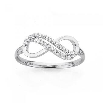 Prouds Sterling Silver Double Cubic Zirconia Row Infinity Ring offer
