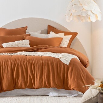Pillow Talk Washed Linen Look Pecan Quilt Cover Set by Essentials offer