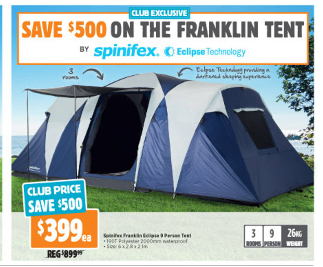 Spiniflex Franklin Eclipse 9 Person Tent Offer At Anaconda