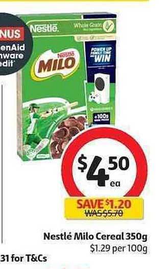Coles Nestlé Milo Cereal 350g offer