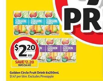 Coles Golden Circle Fruit Drink 6x250mL offer