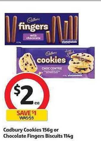 Coles Cadbury Cookies 156g Or Chocolate Fingers Biscuits 114g offer
