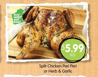Spudshed Split Chicken Peri Peri or Herb & Garlic offer