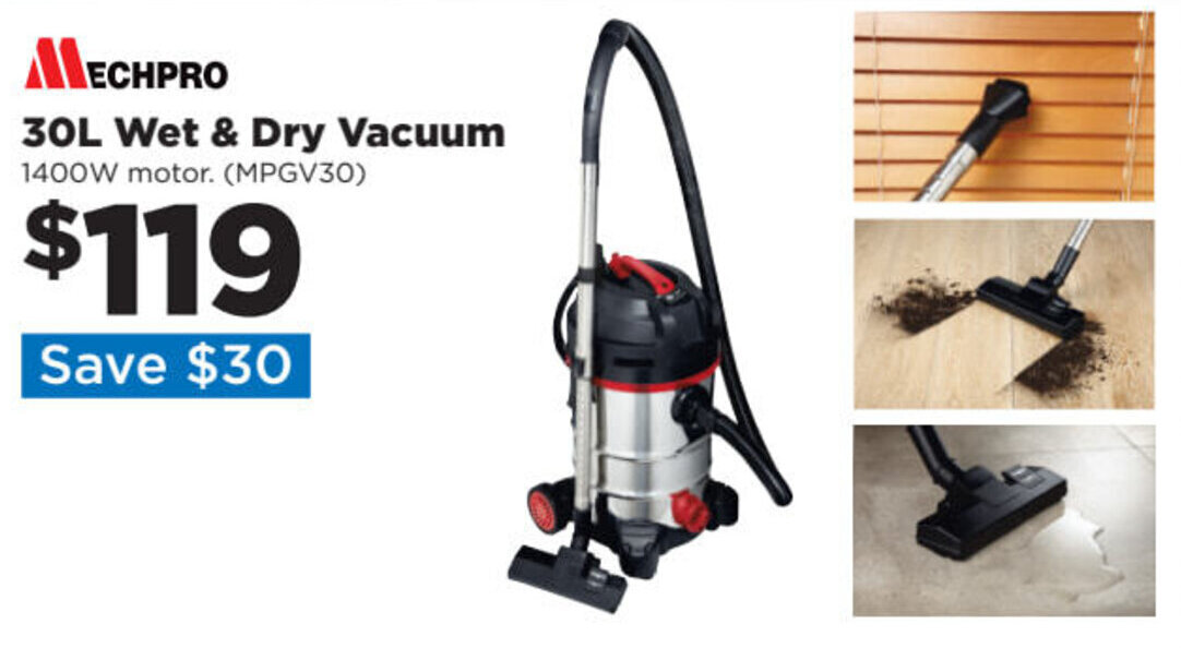 Mechpro 30L Wet & Dry Vacuum offer at Repco